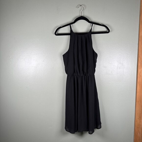 Francesca’s Blue Rain Black Chiffon Halter Dress New With Tags Women’s Sz‎ Small - Picture 1 of 8
